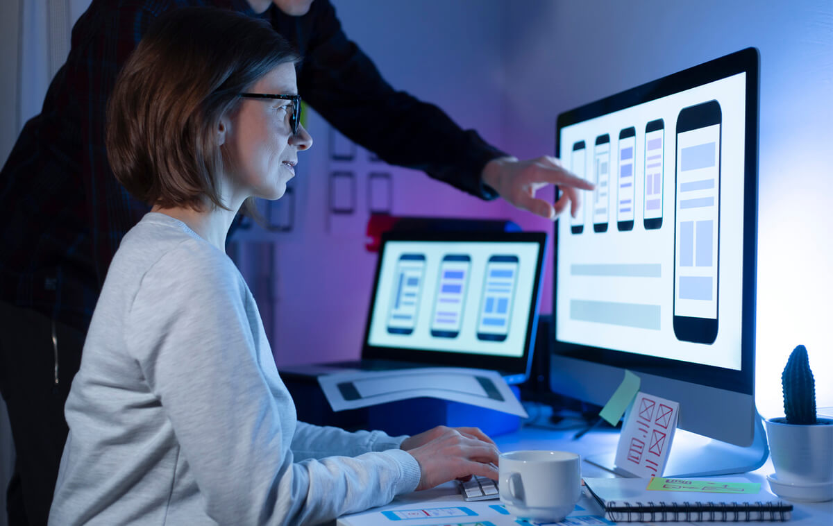 email the designer creates the user interface on the computer with an assistant